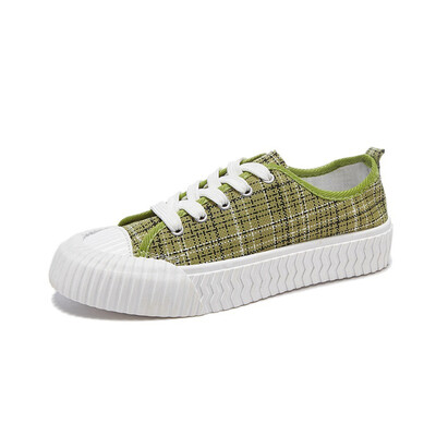 

Harajuku student soft sister Korean fashion Joker Plaid canvas shoes womens shoes flat shoes in summer