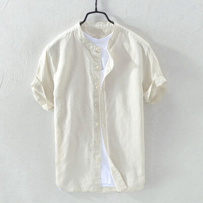 

Toponeto Mens Baggy Cotton Linen Solid Short Sleeve Button Retro T Shirts Tops Blouse
