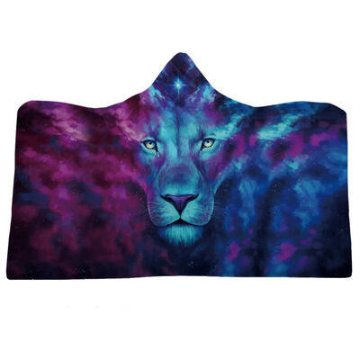 

Winter Thick Hooded Blanket Soft Throw Towel Wolf Alien Printed Warm Wearable Blanket Fleece Plush Cloak Throw Blanket