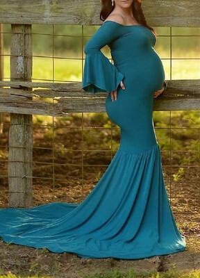 

Boat Neck Flare Sleeve Ruffled Maternity Maxi Dress