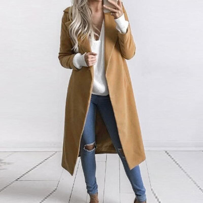 

Womens Loose Lapel Collar Solid Open Front Outwear Winter Warm Work Coat Jacket