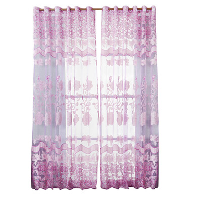 

Floral Tulle Door Window Screening Curtain Drape Scarf Sheer Voile Door Win