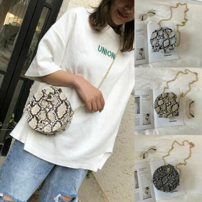 

UK STOCK Women Handbag Snake Print Cross Body Shoulder Messenger Chain Round Bag
