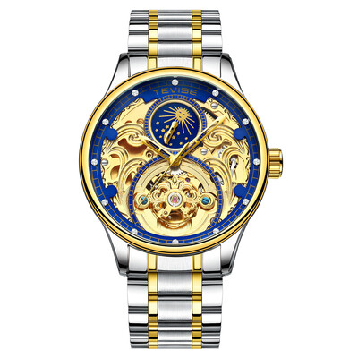 

TEVISE T820A Business Men Automatic Mechanical Watch Moon Phase Time Display Fashion Casual Stainless Steel Strap 3ATM Waterproof