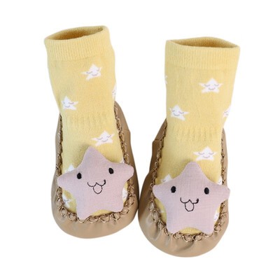 

Spring Autum Baby Shoesborn Boys Girls Sock PU Leather Cotton Anti-Slip Moccasins Cartoon First Walkers