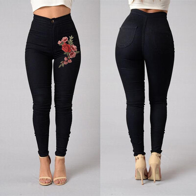

Women Denim Skinny Leggings Pants High Waist Stretch Jeans Rose Pencil Trousers