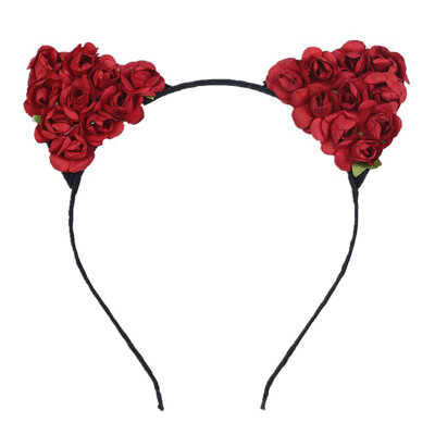 

Beauty Fashion Women Baby Girls Rose Flower Cat Ears Headband Hairband Hair Hoop Cosplay Xmas Halloween Party