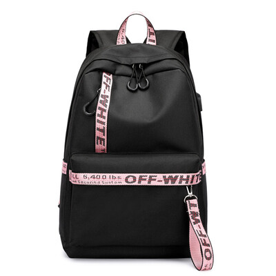 

Casual backpack bag USB charging socket nylon solid color backpack