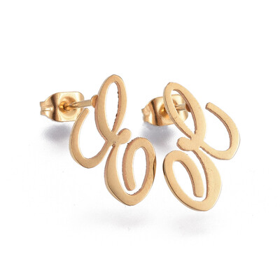 

304 Stainless Steel Stud Earrings Golden 13x105x1mm Pin 08mm