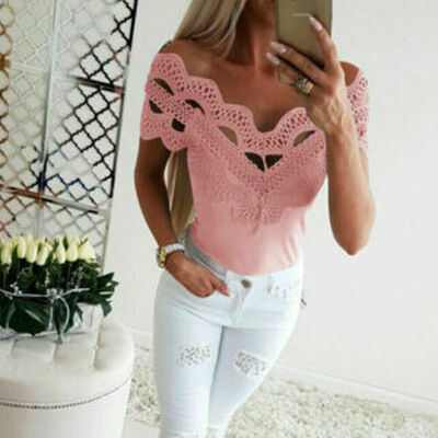 

Women Short Sleeve Lace T Shirts Fashion Ladies Summer Casual Blouse Tops Shirt