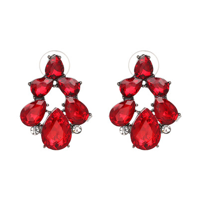 

New Sweety Crystal Opal Stone Stud Earrings Rhinestone Piercing Earrings Women Wedding Flower Jewelry 6 Colors J50171