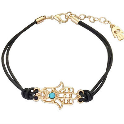 

1 PC Women Gold Hand of Fatima Eye Pendant Bracelet Rope Bangle