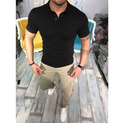 

Stylish Mens Slim Fit POLO Shirts Solid Short Sleeve Casual T-shirt Tee Tops