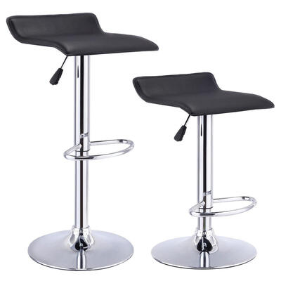 

360 Degree Swivel Adjustable Bar Stools Mordern Faux Leather Pub Chair Set of 2Black