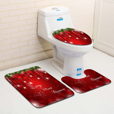 

〖Follure〗3PCS Fancy Santa Toilet Seat Cover&Rug Bathroom Set Christmas Decor