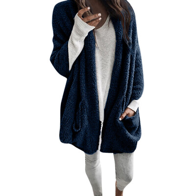 

Toponeto Women Autumn Long Sleeve Thick Hooded Open Stitch Coat Jacket Cardigan