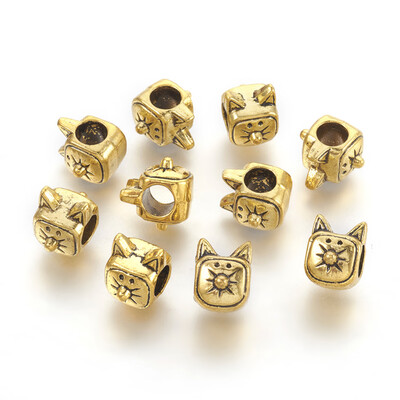 

Tibetan Style European Beads Large Hole Beads Lead Free Cat Head Antique Golden 105x8x115mm Hole 45m