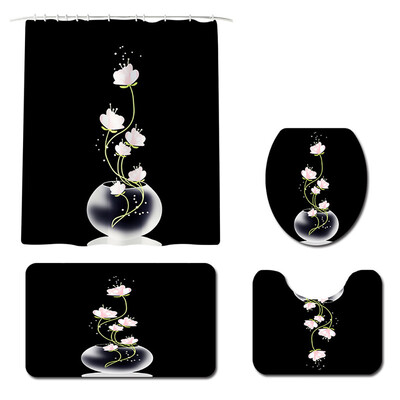 

Gobestart Non Slip Toilet Polyester Cover Mat Set Bathroom Shower Curtain