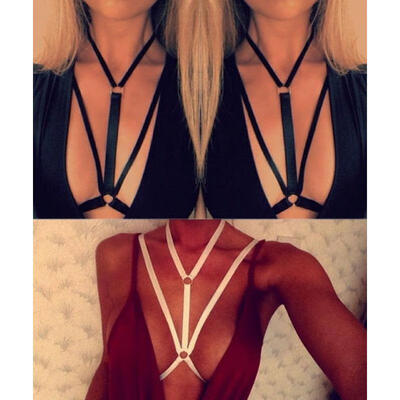 

Women Harness Bra Cage Bra Crop Top Black Strappy Hollow Out Sexy Costume Bra