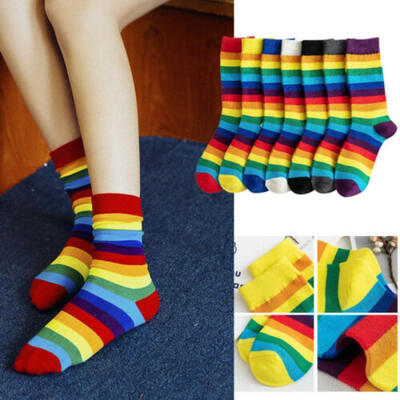 

MULTI-COLOUR RAINBOW THIN STRIPEDSTRIPY LadiesWomens Ankle Socks Stylish