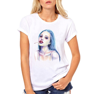 

Starmoon Women Cartoon Girl Print Round Neck Short Sleeved White T-shirt Blouse