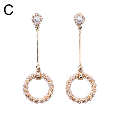 

Baroque Hollow Square Circle Faux Pearl Charm Stud Earrings Women Jewelry Gift