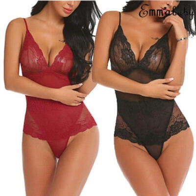 

Sexy Womens Sleeveless V Neck Lingerie Bodysuit Lace Leotard Backless Jumpsuits
