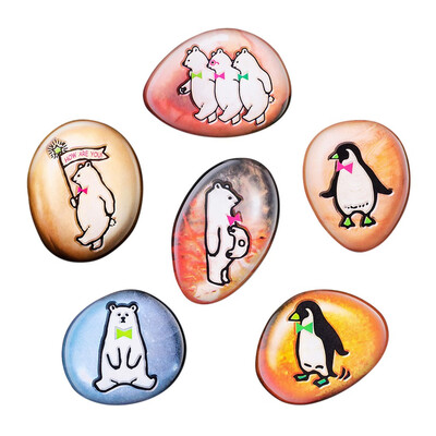 

〖Follure〗6 Pcs Of Stone Painted Polar Bear Series Magnetic Refrigerator Stickers