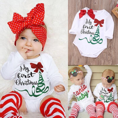 

Newborn Baby Girl Cotton Rompers Bodysuit Jumpsuit My First Christmas Outfits
