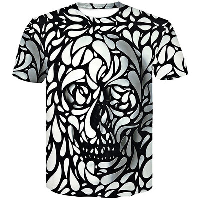 

3D Black-and-White Skull Print Men\s Casual Short Sleeve Graphic T-shirt