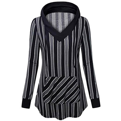 

Starmoon Women Hooded Pocket Stripe Hooded Sweater V-Neck Shirt And Top Blouse