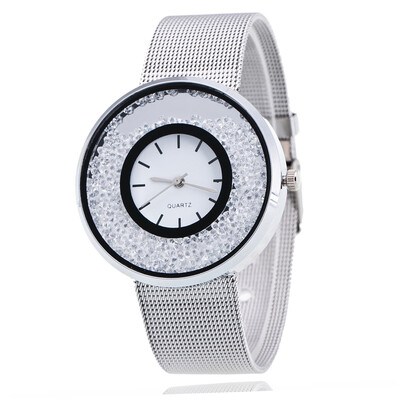 

Two-tone gold&silver ultra-thin Geneva watch business ultra-thin blue tie pin mesh with ball sandpaper watch