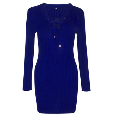 

V-neck Long Sleeves knitting Article Pit Bodycon Party Bandage Dress