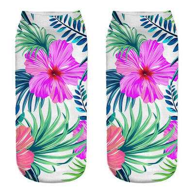 

1 Pair Women Ankle Sock Unisex Tropical Plant Flower Pattern Cotton Socks 3D Printing Funny Socks