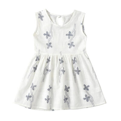 

Summer Kids Girls Sleeveless Dress Print Princess Dress Cotton Linen Outfit
