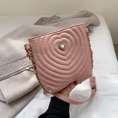 

Bag female new fashion embroidery line shoulder Messenger bag wild simple chain bucket bag tide