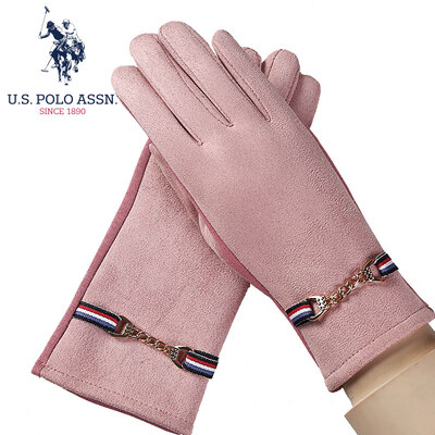 

Us polo suede gloves ladies autumn&winter fashion plus velvet thick warm windproof cold riding bike slip resistant screen velvet gloves female gift box PSTMD-62005 leather powder