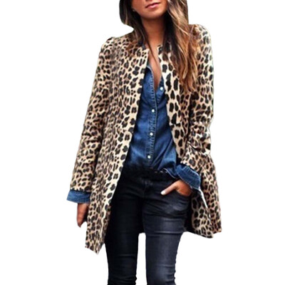 

Toponeto Women Leopard Sexy Winter Warm New Wind Coat Cardigan Leopard Print Long Coat