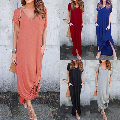 

Ladies Beachdress New Fashion Womens T-Shirt Long Maxi Dress Split Evening Party Shirt Dress Summer Plus Size Beachwear