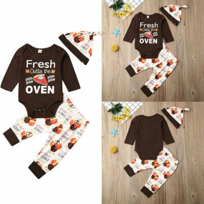 

Newborn Baby Boys Girl Thanksgiving Romper Pants Hat Cotton Outfit Clothes 0-18M