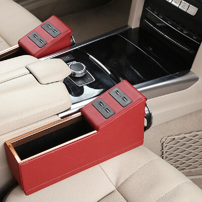 

Car Accessory Armrest Storage Box Console Seat Slit Multipurpose Pocket Catch Pouch with Foldable Cup Holder 4 USB Charging Port