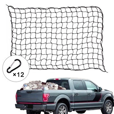 

72 x 48 Super Duty Bungee Cargo Net for Truck Bed Stretches 12 Tangle-Free D Clip Carabiners Small 4x4 Mesh Holds Small