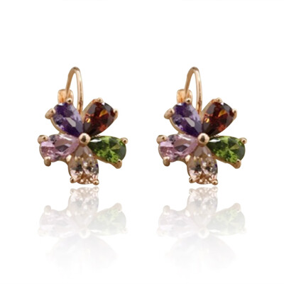 

Women Colorful Crystal Stud Earring Flower AAA Cubic Earrings Ear Jewelry for Women Wedding Party Gift