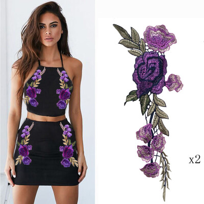 

Gobestart 2PC DIY Embroidered Roses Floral Collar Sew Patch Sticker Applique Badge