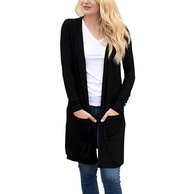

Toponeto Womens Long Sleeve Open Front Loose Pocket Causal Kimono Cardigan AGL
