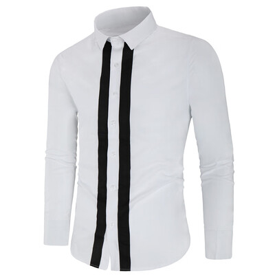 

Toponeto Fashion Mens Needle show Autumn Long Sleeve Casual Fit Buttons Round Top Blouse