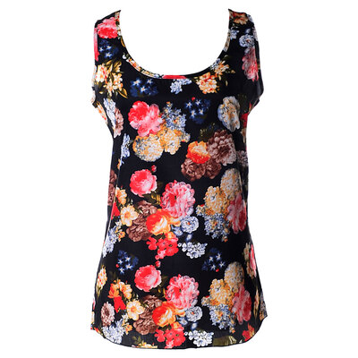 

Women Sleeveless Print Flower All-match Loose Chiffon Vest