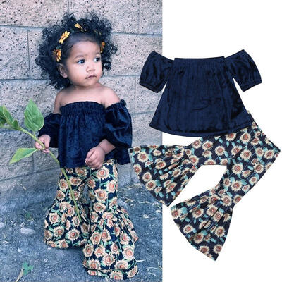 

NEW Newborn Kids Baby Girls Off Shoulder Top T-shirt Floral Flared Pants Outfits Clothes