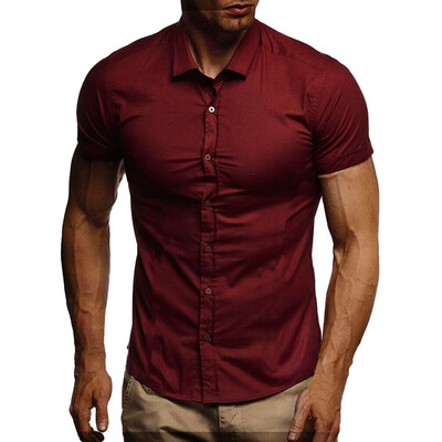 

Tailored Men Pure Color Button Splicing Pattern Casual Lapel Short Sleeve Shirt