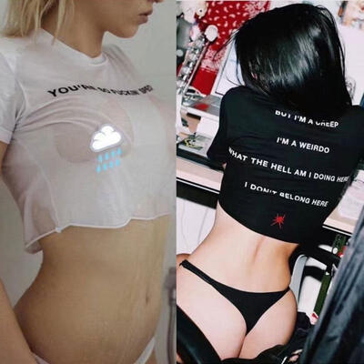 

Fashion Summer Letter Print Women&39s Short Sleeve T-Shirt Casual Crop Tops Tee Blouse